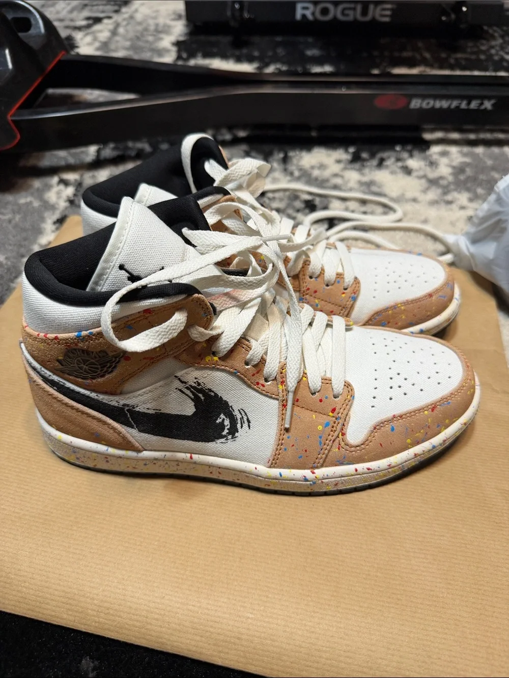 Jordan Men’s Athletic Shoes White Tan with Multicolor Speckle